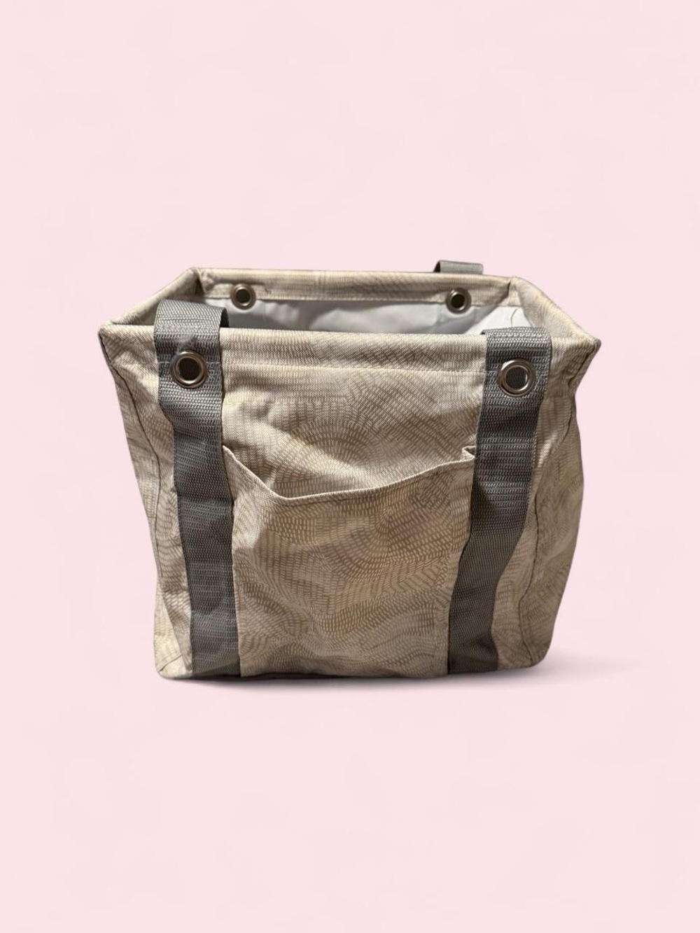 thirty-one Beige Canvas small Tote with Gray Straps